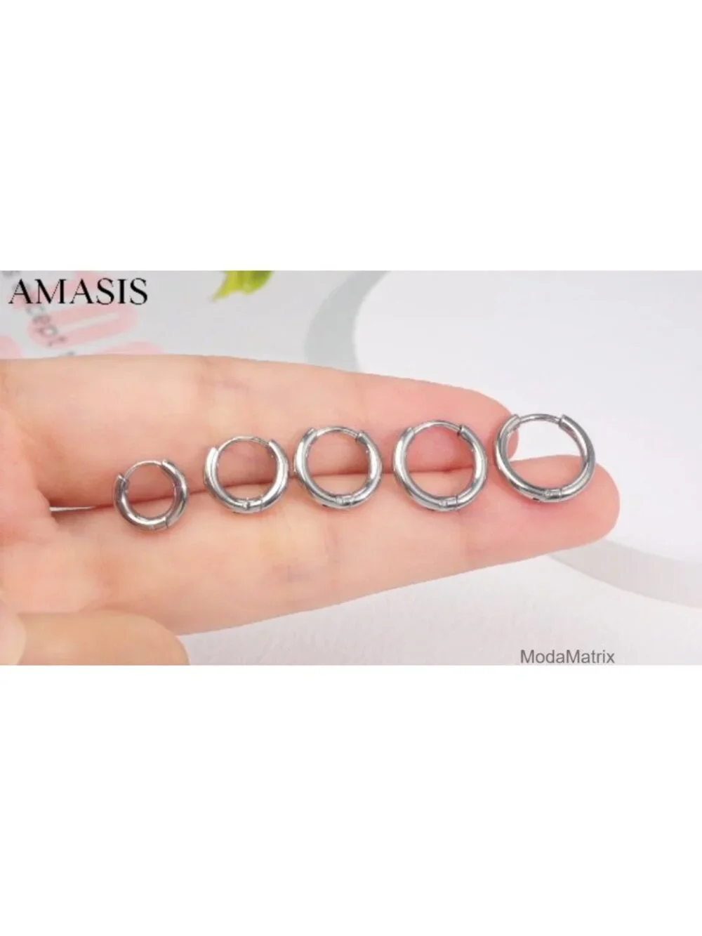 Stainless Steel Huggie Hoop Earrings Set 6mm-10mm, 5 Pairs Multipack